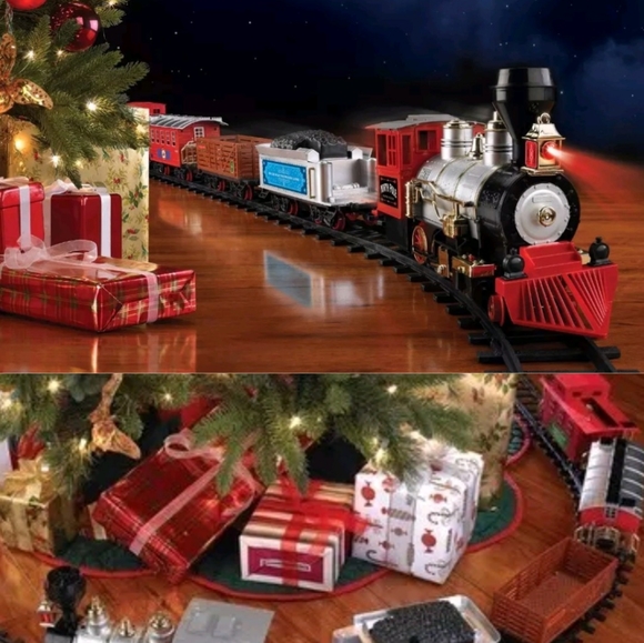 blue hat christmas train set